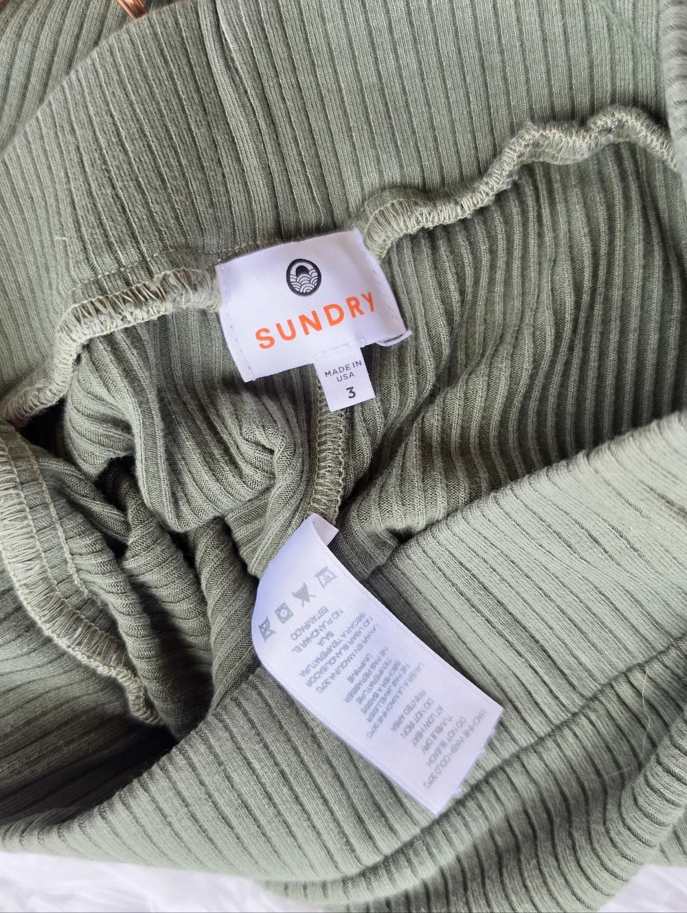 Sundry Olive Green Ribbed Midi Length Skirt - Picture 6 of 7